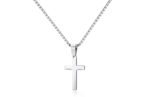 M MOOHAM Cross Necklace for Men - Stainless Steel Silver Gold Black Plain Cross Pendant Necklace Simple Jewelry Gifts, 16-24 Inches Chain