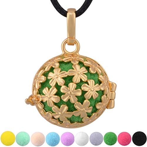 Eudora Daisy Flowers Essential Oil Perfume Diffuser Locket Pandent Necklace 24'' &amp;10 Colors Pompons
