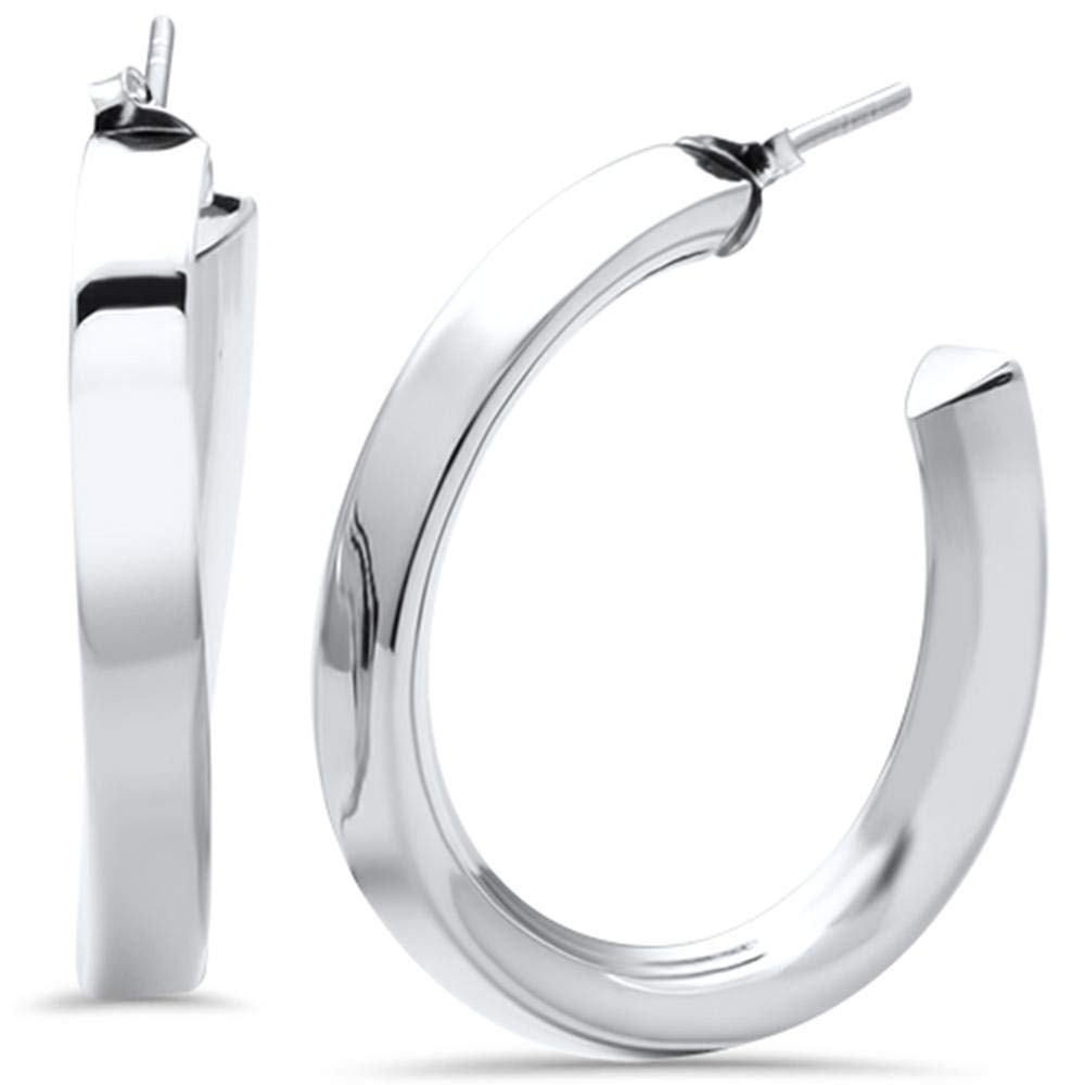TreasureBay 925 Sterling Silver 4x30mm Twisted Hoop Stud Earrings for Women and Girls