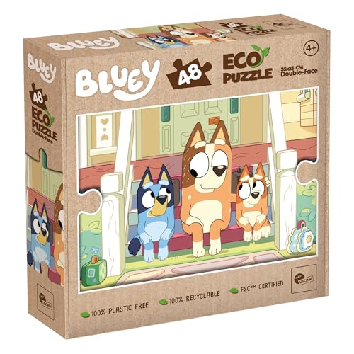 Lisciani - BLUEY Puzzle - 48 Piece Double Sided Puzzle for Children from 4 years - Colouring Back - Format 25x35 cm - Bluey Manual Activity - 100% Recyclable - Birthday Gift Idea