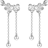 Flower Pearl Dangle Drop Earrings for Women 925 Sterling Silver 14K Gold-Toned Cubic Zirconia Threader Chain Tassel Ball Charms Drop Dangling Stud Earring Dainty Blossoms Wedding Jewelry