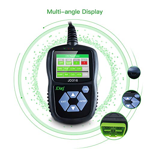 JDIAG JD316 Enhanced Mode 6 OBD2 Scanner Engine Fault Code Reader Diagnostic Scan Tool for Smog Check with Battery Condition Test (Black) - Thumbnail 3