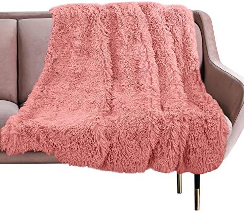 VKSLEEP Faux Fur Throw Blanket, Super Soft Lightweight Shaggy Fuzzy Blanket Warm Cozy Plush Fluffy Decorative Blanket for Couch,Bed, Chair(Dirty Pink, 51"x63")