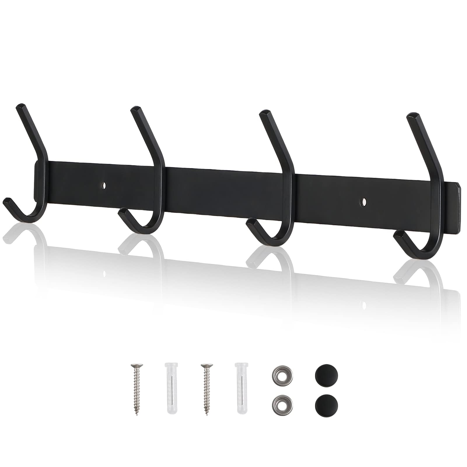 Qiannhee Coat Rack Wall Mounted 43cm 40KG Heavy Duty Black Door Hooks Clothes Rack 4 Hooks for Hanging Wall Screw in Rustproof Stainless Steel Coat Hooks for Door Kitchen Bathroom Bedroom Hallway — image 1