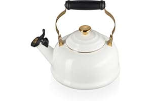 Le Creuset Enamel on Steel Whistling Kettle with Gold Finishes, 1.7 qt., White