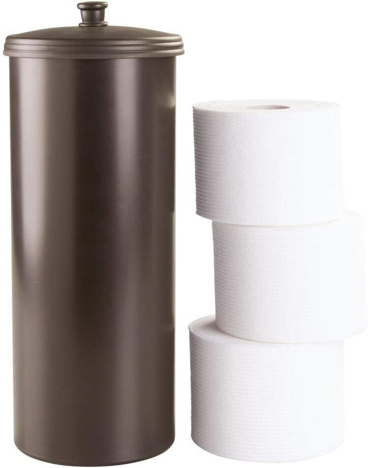 mDesign Modern Plastic Bathroom Storage and Cleaning Accessory Set - Includes Bowl Brush, 3-Roll Toilet Paper Canister with Lid, Wastebasket Trash Can/Garbage Bin - 3 Pieces - Bronze: Home & Kitchen