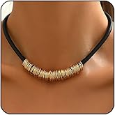Boho Necklaces for Women Western Jewelry for Women Vintage Black Leather Choker Necklace with Loops Minimalist Cowboy Western Necklaces Cowgirl Accessories Country Concert Outfits Bohemian Boho Jewelry