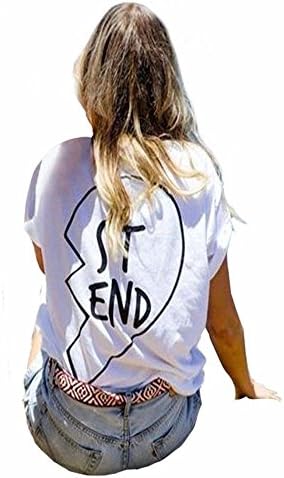 Fullkang Women Best Friend Letter Print T-Shirt BFFs Matching Shirts (S, ST END White)