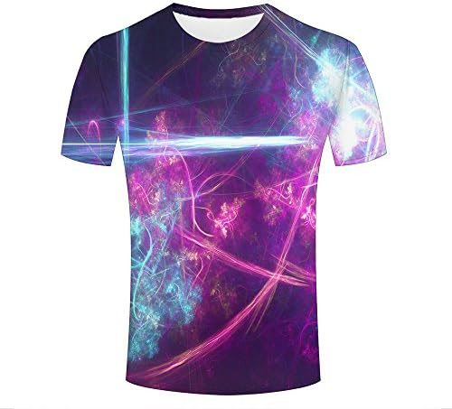 Dominichuer Mens Casual 3D Print Purple Fluorescent Flowers Pattern Summer Short Sleeve Crew Neck T-Shirts Novelty Couple Tees L