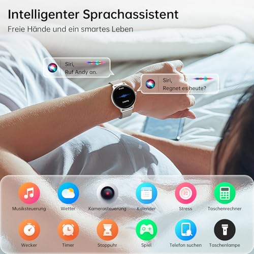 Smartwatch Women Men Round 1.27 Inch AMOLED Smart Watch with Phone Function, Fitness Watch Women with Heart Rate Monitor Sleep Monitor Pedometer 120+ Sports Modes IP68 Waterproof Sports Watch for