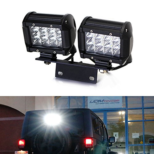 iJDMTOY 72W Above 3rd Brake Dual LED Rear Lighting Kit w/ Mounting Bracket, Relay Wiring Switch For 2007-2017 Jeep Wrangler JK As Driving/Search Lights, Reverse Backup Lights