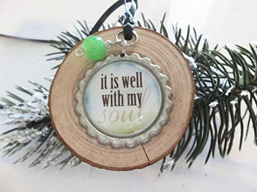 Inspirational Wood Ornament - Bottle Cap Beaded - It Is Well With My Soul