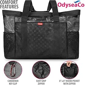 OdyseaCo Mesh Beach Bag -Durable, Waterproof & Sandproof Large Beach Tote Bag with Pockets - Mesh Beach Tote Bag & Pool… 51pQwiocdvL