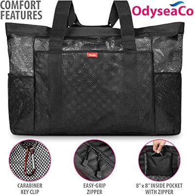OdyseaCo Mesh Beach Bag -Durable, Waterproof & Sandproof Large Beach Tote Bag with Pockets - Mesh Beach Tote Bag & Pool… 51pQwiocdvL