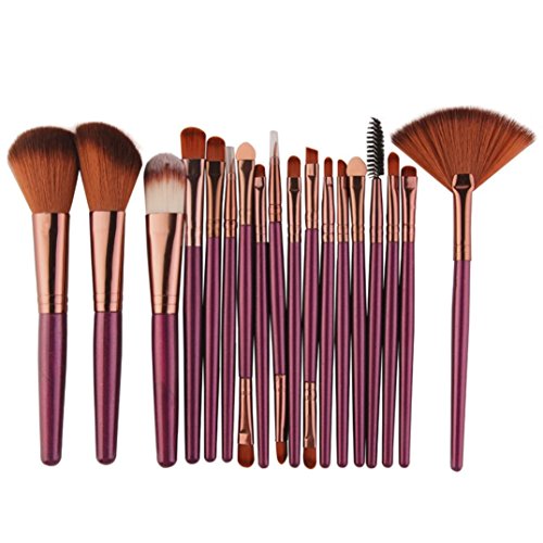 Hot ! Ninasill New 18 pcs Makeup Brush Set tools Make-up Toiletry Kit Wool Make Up Brush Set (Purple)