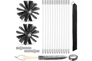 LIGEAROW 16FT Chimney Sweep Kit, Chimney Cleaning Kit Chimney Cleaner Air Duct Cleaning Kit Dryer Lint Brush Vent Cleaner Chimney Cleaning Brush Dryer Vent Cleaner Kit with 12 Flexible Rods, 7.8'' Brush Heads