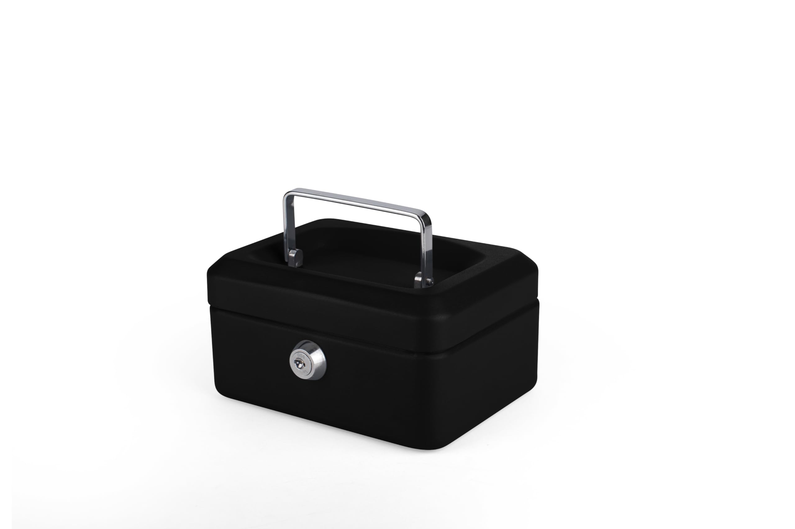 Pavo - Premium 6-Inch Metal Cash Box 15 x 12 x 8 cm with 2 Keys and Removable Change Tray - Black