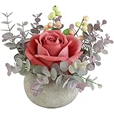 Rosscer Rose in Pot Decor Potted Artificial Flowers Mini Plants Faux Flowers Indoor Small Decor Fake Roses for Home, Bathroom, Kitchen, Offices, Wedding Party Centerpieces (Pink)