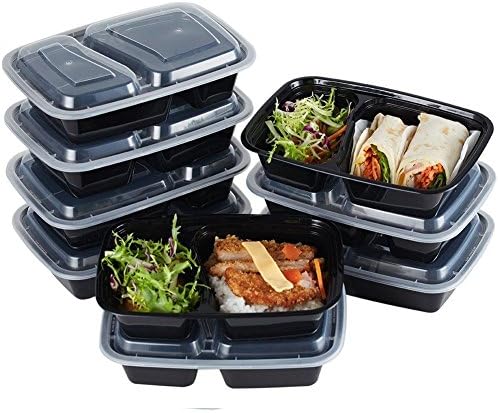 [10 Sets] Meal Prep Plastic Food Containers 2 Compartment with Lid, Microwave and Dishwasher Safe