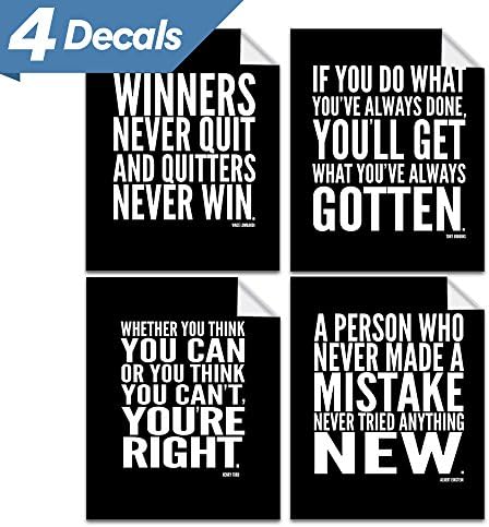 Lushleaf Designs - Motivational Quote Workout Gym Posters - 11" x 17" Inches - Classroom and Office Wall Art - Black Matte Finish - Adhesive Backing Can Stick On Smooth Surfaces - Set of 4