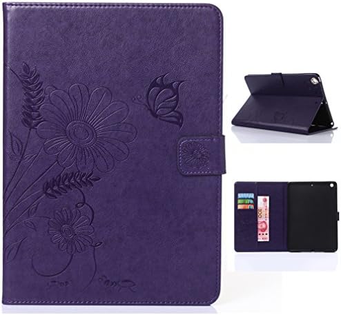 Ipad Air (iPad 5) Case, Senlon Emboss Flower Butterfly PU Leather Stand Folio Flip Case with [Card Slots Magnetic] Full Body Protective for iPad Air / iPad 5th Generation+Stylus