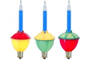 Novelty Lights Replacement Bubble Lights 3 Pack, Blue Liquid with Multicolor Bases, Vintage Glass Holiday Bulbs with Flowing Liquid, 5 Watts Each, C7/E12 Base