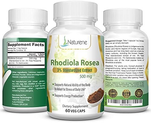 Naturene Siberian Rhodiola Rosea 500mg, 60 veggie caps - High Potency with Rosavin and Salidroside - Adaptogen Formula