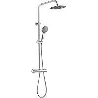 ROVATE Thermostatic Shower Faucet Set Chrome Finished, Anti Scald Rainfall-Shower with 9.6-inch Showerhead, Bathroom Shower S
