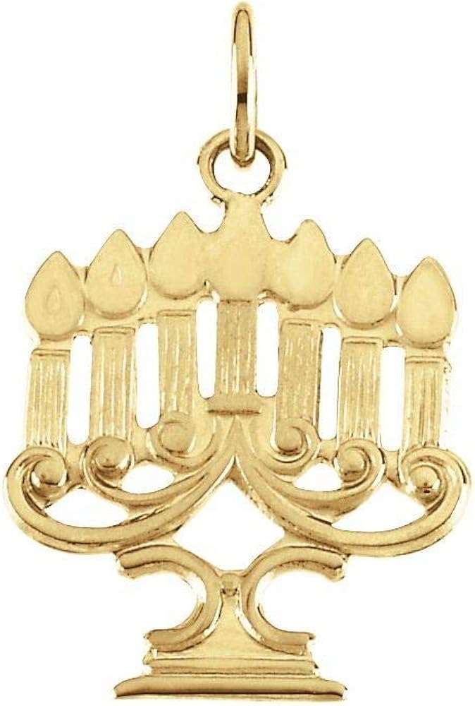 Solid 14k Yellow Gold 18x14mm Menorah Charm Pendant (21mm x 13mm