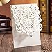 Hosmsua 50PCS White Wedding Invitations Kit 5 x 7.3 Inch Laser Cut Hollow Rose Rhinestone Pocket with Envelope for Quinceanera Bridal Shower Invite (White Ivory)