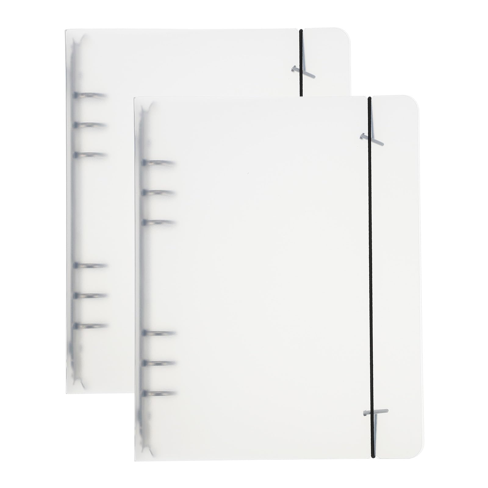 PATIKIL A5 Binder Cover, 2 Pcs PP 6 Ring Round Ring Binder Cover with Black Fixing Belt Metal Lock Loose Leaf Binder Protector Refillable Notebook for Meeting Folder, Matte White