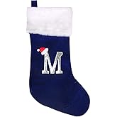 Wlflash 20 Inches Super Soft Plush Monogram Christmas Stockings Xmas Rustic Personalized Stocking Embroidered Letter Decoration for Decor