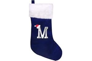Wlflash 20 Inches Super Soft Plush Monogram Christmas Stockings Xmas Rustic Personalized Stocking Embroidered Letter Decoration for Decor