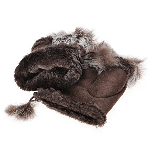ZLYC Women Teen Classic Winter Warm Rabbit Fur Hands Wrist Fingerless Gloves Mittens Brown