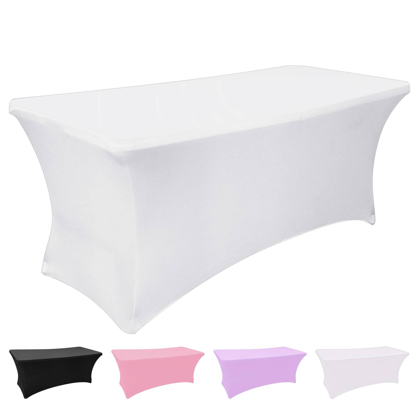 Grantop White Stretchable Spandex Tablecloth, 6FT Tight Fitted Stretchy Table Cover Rectangular, Washable Stretch Rectangular Patio Table Covers for Party Wedding Event(White, 6FT)