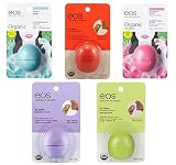 Eos Organic Smooth Sphere Lip Balm Summer Fruit, Sweet Mint, Strawberry Sorbet, Passion Fruit, Honeydew (5 Pack)