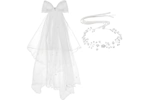 Girls First Communion Veil White Floral Bowknot Crystal Rhinestone Veil Holy Communion Flower Crown Hair Wreath for Wedding P