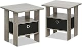 Furinno ANDREY Side Table Set of 2 End Tables with Storage Bin French Oak