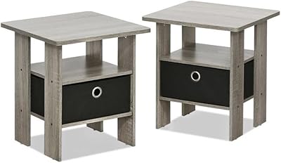 Furinno ANDREY Side Table Set of 2 End Tables with Storage Bin French Oak