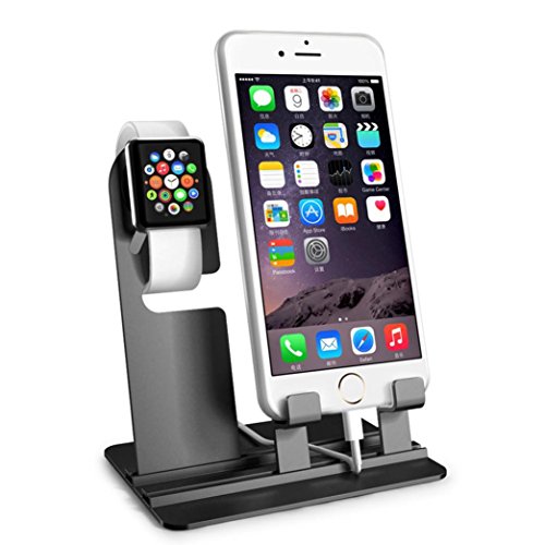 iPhone Apple Watch Charger Holder, Egmy Popular Aluminum Charging Dock Station Charger Holder Stand For iPhone Apple Watch (Black)
