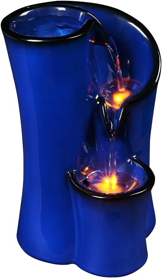 Indoor Fountains & Accessories - Indoor Water Fountain Imitation Ceramics Appearance Tabletop Fountain Relaxation Desktop Waterfall Fountain w/ 3 Reflective led, 9.8 Inch Tall Fountain (Blue)