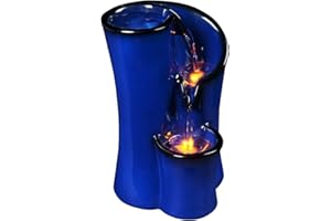 GOSSI Indoor Water Fountain Imitation Ceramics Appearance Tabletop Relaxation Desktop Waterfall w/ 3 Reflective led, 9.8 Inch Tall (Blue)