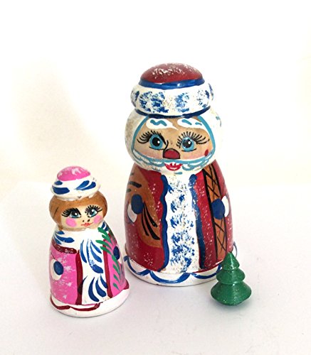 Santa Snowmaiden Xmas tree nesting dolls Russian Hand Carved Hand Painted 3 piece matryoshka set