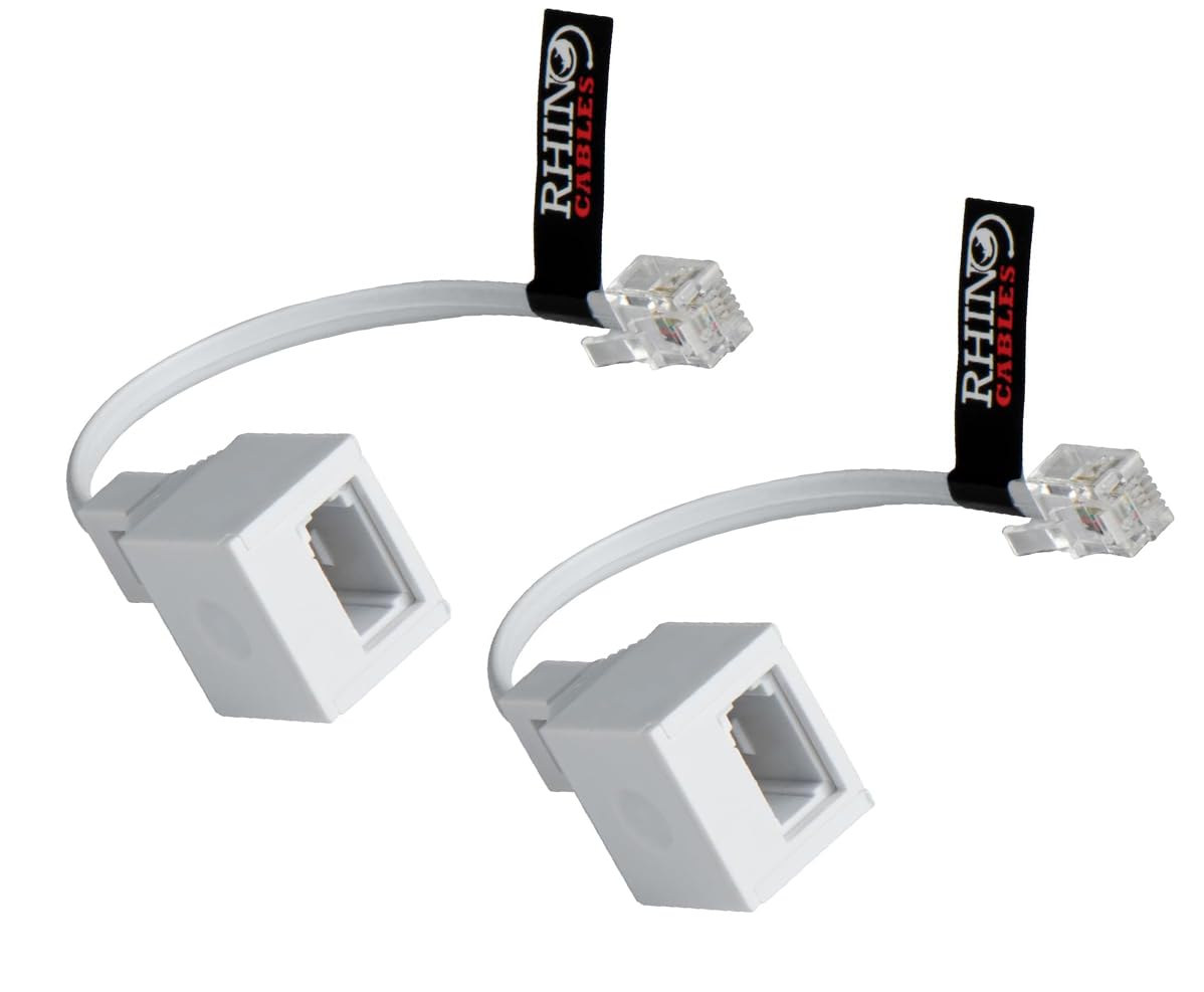 rhinocables RJ11 to BT Socket Adapter - Phone to Ethernet - Universal Compatibility for Phones, Modems, Routers & Printers. Durable Connector for Seamless Calls & Fast Internet (Pack of 2)
