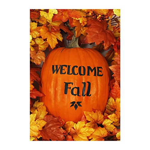 Js Pumpkin With "Welcome Fall" Autumn Leavesdecorative Garden Flags 100% Polyester And Waterproof Fade And Mildew Resistant Banner Home Flags Cuotom Personlized Yard Flag Size 12.5 X 18 Inch