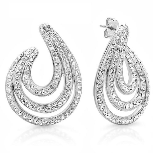 Sterling Silver Crystal Swirl Hoop Earrings made with Swarovski Elements