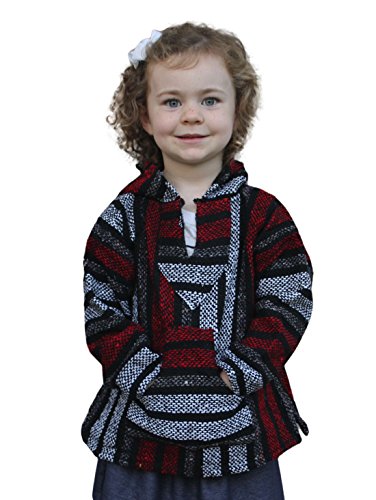 Youth Kids Mexican Baja Hoodie Pullover Sweater Unisex Boys Girls (Small (5-6 years), Red/Gray)
