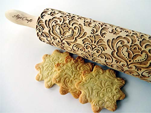 DAMASK-embossing-rolling-pin-Wooden-embossing-rolling-pin-with-flowers-Oriental-flowers-Embossed-cookies-with-flowers-Damask-pattern-From-Europe