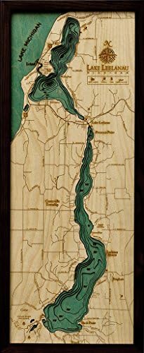 Lake Leelanau, Michigan 3-D Nautical Wood Chart, 13.5" x 31"