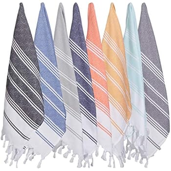 (Set of 8) Turkish Cotton Hand Face Head Guest Gym Towel Set Peshtemal Washcloth Kitchen Tea Towel Dish Cloth Set